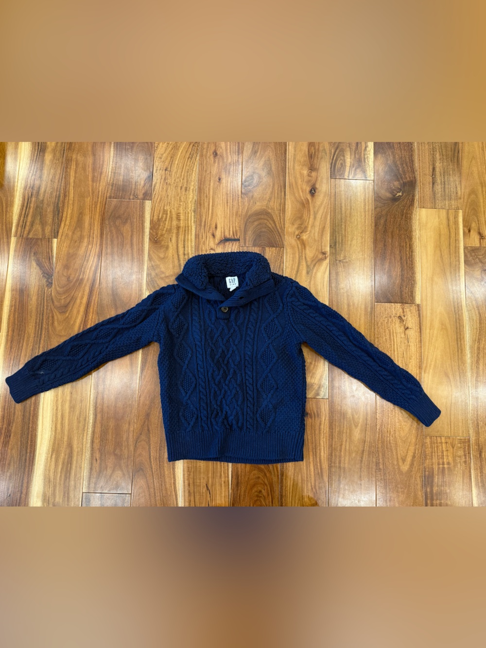 GAP Navy Cable Knit Shawl-Collar Sweater